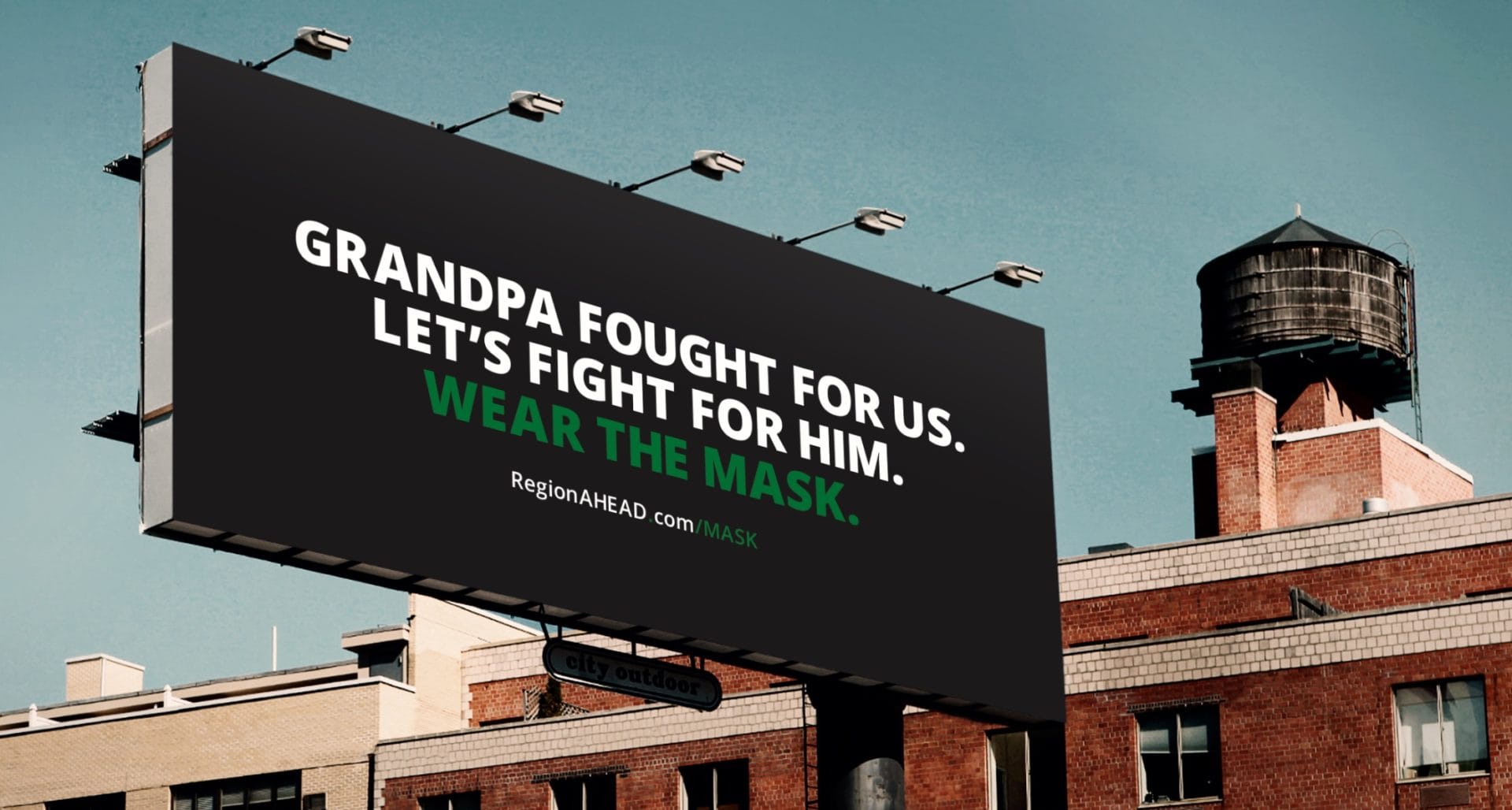 Wear the mask billboard stating that Grandpa fought for us, Let's fight for him.