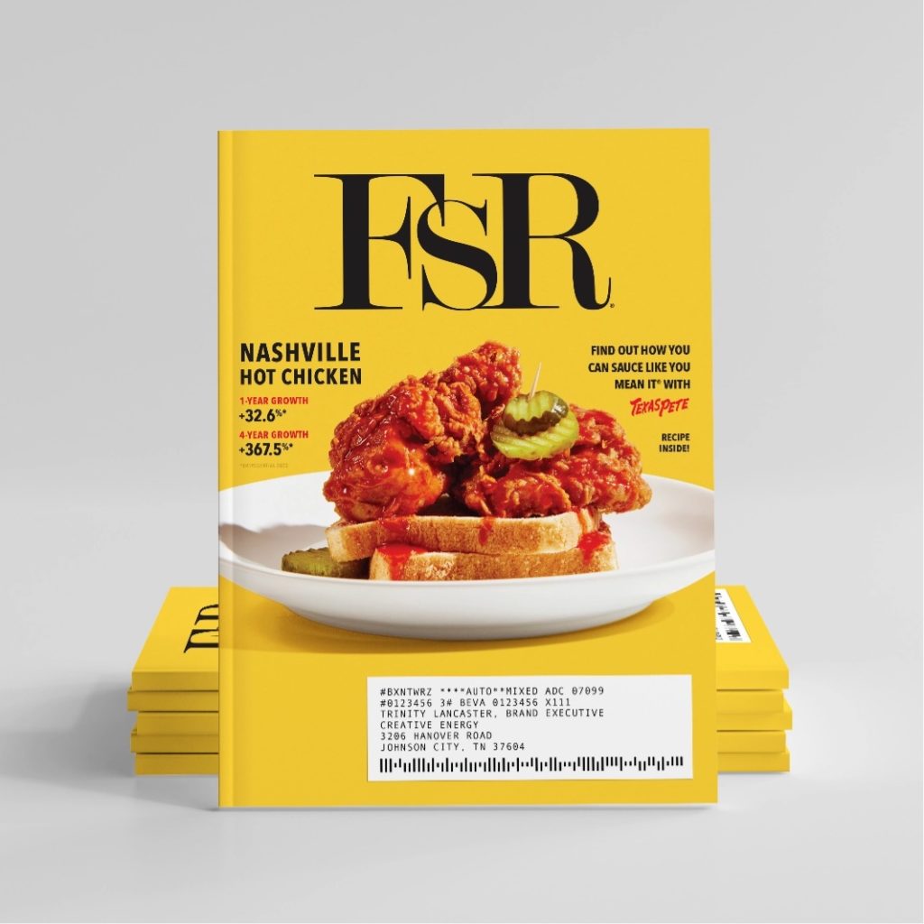 FSR foodservice magazine cover campaign  featuring hot wings coated in Texas Pete