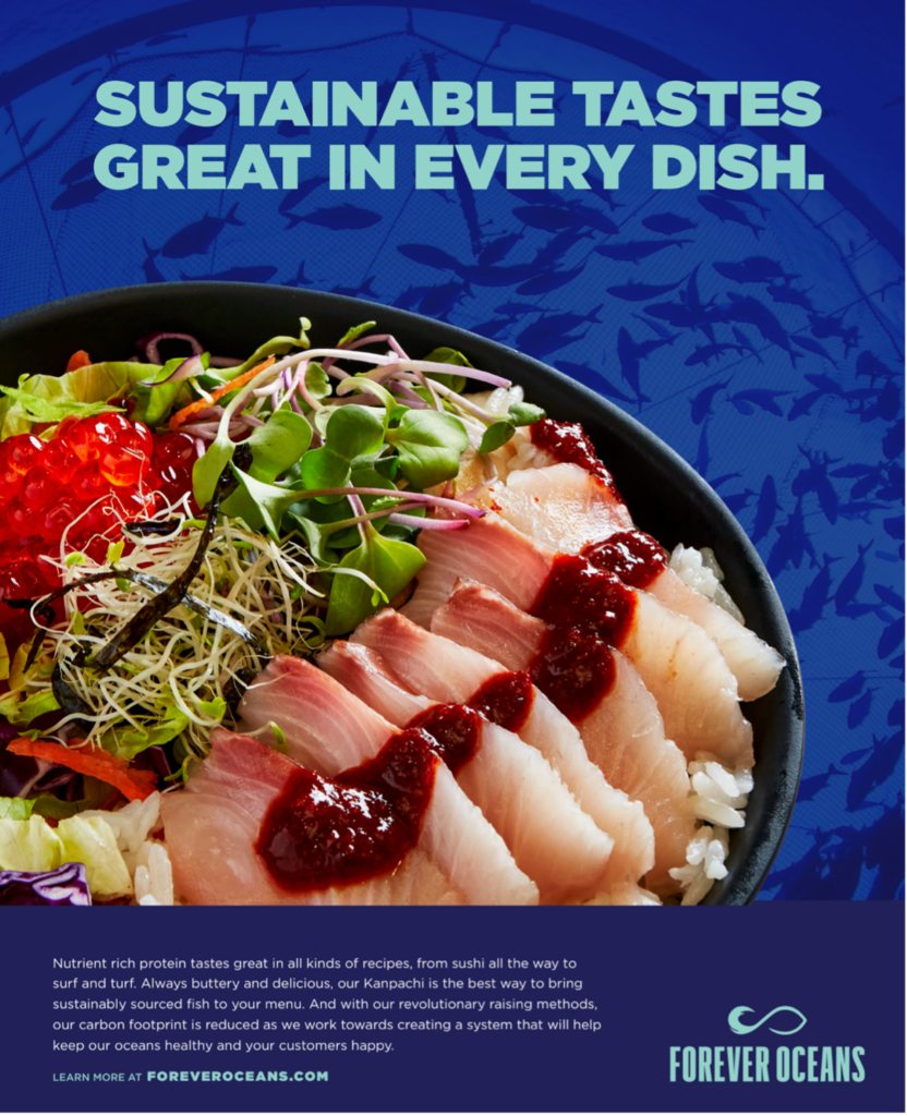 Example of Forever Oceans brand messaging ad.