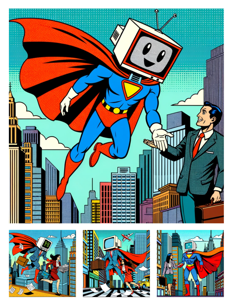 Artificial Intelligence graphic art example - comic style promotion