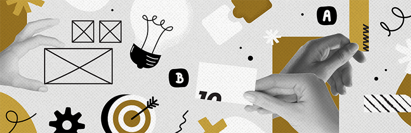 Custom illustration of hands holding design elements of advertising