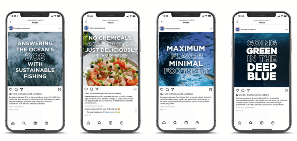 Four examples of ForeverOceans Social Media posts